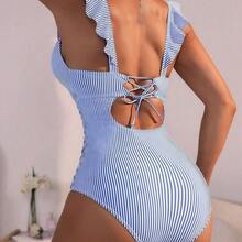 Swim Vcay Women's One-Piece Striped Swimsuit With Ruffle Trim,Summer Beach - Rosa - Ver 3