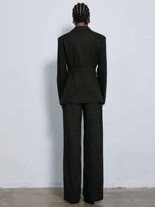 Conjunto de traje verde oliva, artesanía de confección exquisita, estilo de moda minimalista, adecuado para el lugar de trabajo, negocios y ocasiones formales, diseño de cuello de traje clásico, cierre de una hilera, chaqueta de traje de corte slim combinada con pantalones rectos de cintura alta, tela suave y texturizada, puede ser mezcla de lana o mezcla de poliéster, Palabras clave: Traje verde oliva, conjunto para el lugar de trabajo, traje de negocios, traje slim, pantalones de cintura alta, pantalones rectos, moda minimalista, conjunto de traje de mujer, traje de primavera y otoño. - Negro - Ver 2