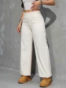 Jeans rectos y sueltos con bolsillos - Albaricoque 2 - Ver 4