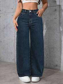 Jeans rectos y sueltos con bolsillos - Azul 4 - Ver 1