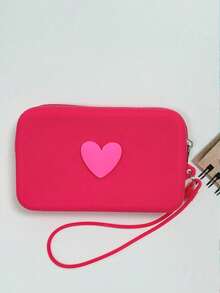 Heart-Shaped Solid Color Silicone Makeup Bag, Large-Capacity Storage Pouch, With Strap Handheld Bag, Simple Mom Bag, Coin Purse, Lipstick Case, Square Bag, Makeup Brush Storage Bag, Soft Silicone Material, Multi-Functional Use, Christmas Gift, Creative Gift For Women - Multicolor - View 18