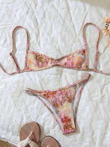 Conjunto de bikini con tirantes de espagueti de tela jacquard para mujer, primavera/verano - Multicolor 5 - Ver 3