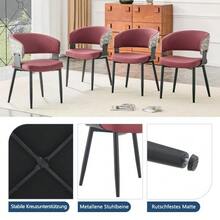 Mid-Century Modern Style Dining Chairs, Set Of 2, Retro Armchairs With Barrel-Shaped Armrests And Patterned Backrests, Faux Leather Kitchen Chairs With Sturdy Legs For Home And Restaurants - 紅色 - 查看 5