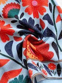Conjunto informal de 2 piezas de top tubo corto anudado de unicolor y shorts con estampado floral para vacaciones de mujer - Azul - Ver 6