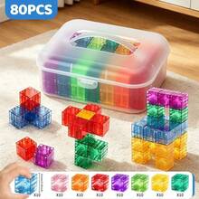 Magnetic Building Blocks Large, 0.98 Inch Magnetic Stacking Cubes For Children, Sensory & Montessori Toys For Boys & Girls 3 Years Old (80 PCS) - Multicolor - View 2