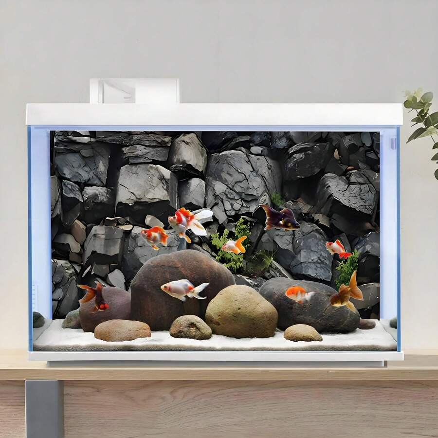 岩石山脉，鱼缸背景画，水族箱背景贴纸，爬行动物笼背景贴纸，正面自粘，鱼缸景观装饰，水族箱装饰 - A - 查看 1