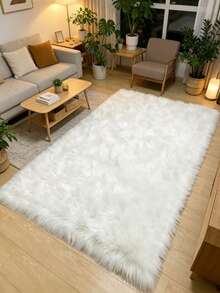 1 pieza Alfombra esponjosa blanca, alfombra de piel de oveja sintética esponjosa - Alfombra suave y cálida de pelo largo para uso en interiores, lavable y durable alfombra rectangular grande para sala de estar, dormitorio, decoración - Blanco - Ver 3