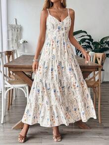 xheBreezaya Nuevo vestido vintage con estampado floral, multicapa, patchwork y lazo lindo para mujer, ideal para cumpleaños y bodasxhe - Albaricoque - Ver 6