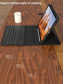 Funda con teclado inalámbrico compatible con iPad, cubierta protectora de cuero desmontable con ranura para lápiz, función de suspensión/activación automática, teclado inalámbrico Bluetooth de 150 mAh, funda de soporte delgada y ligera - Negro - Negro - Ver 7