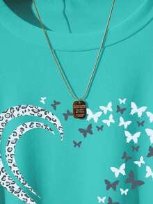 Blusa casual de mujer con estampado de leopardo, cintura fruncida, adecuada para exteriores, citas, vuelta al colegio, versátil, color vino tinto con diseño de corazón - Verde - Ver 6