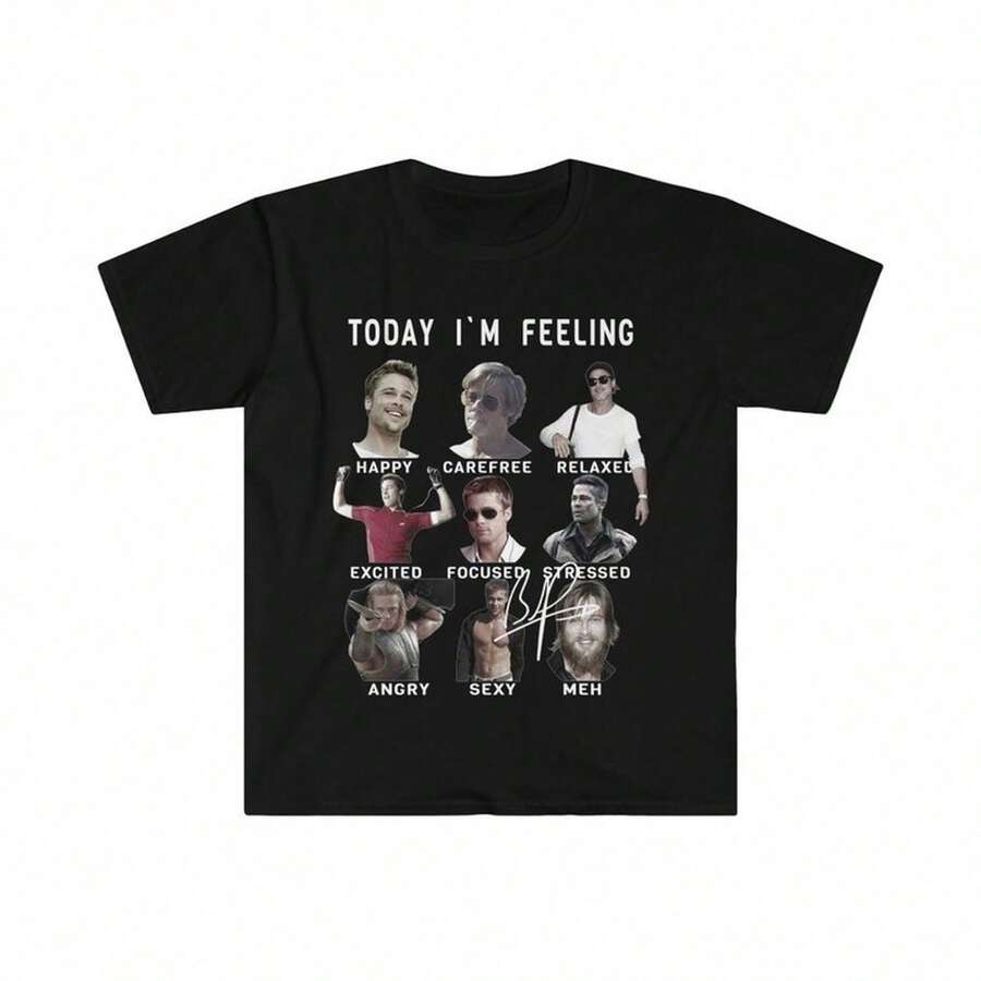 Brad Pitt S1Hirt - Brad Pitt hirt Gif - Brad Pitt Troy - Funny Feelings GiftShirt For Women Camiseta 100% Algodón Unisex - Playera Casual Premium de Corte Cómodo - Negro - Ver 1