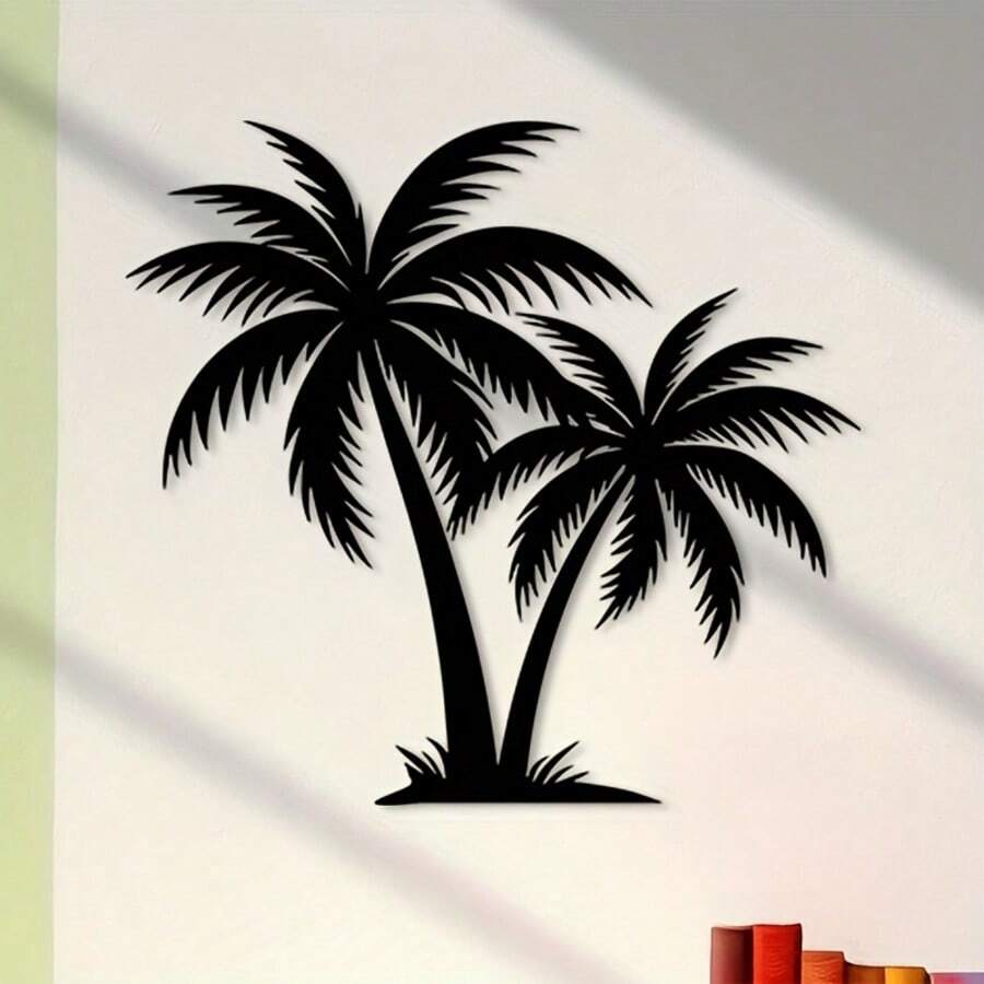 1pc Tropical Palm Tree Metal Wall Decor - Classic Iron Palm Tree Sculpture With Leaves, Outdoor Palm Tree Wall Art Suitable For Yard, Beach House Decoration - Holiday Gift For Christmas, Halloween, Valentine's Day All Year Round - Palm Tree, Christmas Decor - Black - View 1
