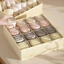 Organizador de ropa interior, caja de almacenamiento para sujetador, bragas, calcetines, cajas de almacenamiento, armario para dormitorio, organizador de ropa, cajón plegable, Separador Cas - 7 cuadrículas-beige - Ver 2