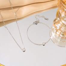 2pcs Korean Style Minimalist Single Diamond Necklace And Bracelet Set, Fashionable Versatile Elegant Jewelry - Solitaire Jewelry Set - View 4