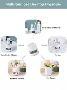 1pc Multi-Function Bathroom Storage Bucket, Self-Standing Countertop Toothbrush Holder With Drainage Tray, Toothpaste Organizer, Razor Holder, Utensil Rack - Plastic Material, Kitchen & Bathroom Storage, Kitchen Accessories, Bathroom Accessories, Bathroom Decor, Gift For Mom - Multicolor - View 7