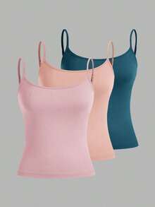 Set de 3 camisetas de tirantes ajustadas informales para mujer, adecuadas para el verano - Multicolor 9 - Ver 12