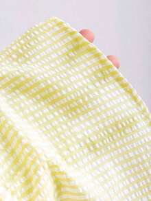 Set de 2 pantalones rectos de pierna sencilla con cordón, estilo versátil, a rayas rosas, de llegada nueva para el verano estilo europeo y americano, para mujer - Amarillo - Ver 6