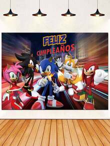 Sega 生日背景幕布、粉丝派对背景幕布，适合庆祝活动和摄影，这款主题背景幕布以充满活力的城市景观设计为特色，为您的庆祝活动带来高能量和活泼的风格。 - 背景 - 查看 10