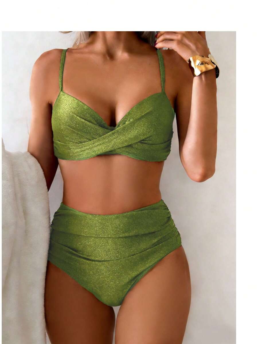Bộ bikini hai mảnh màu trơn mùa hè, gợi cảm, thanh lịch kiểu Bohemian với dây đeo mảnh, bộ đồ đi biển ngọt ngào cho kỳ nghỉ.