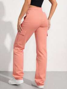 Women Jogger Pants Pantalones Mujer Relax Fit Elastic Cuff Streetwear Trousers - Rosa - Ver 3