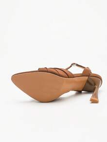Giày sandal khóa kim loại thời trang mùa hè, màu nâu cà phê, một quai, chất liệu satin siêu mềm, thanh lịch cho đám cưới, tiệc tùng và trang phục thường ngày, mũi nhọn cao gót. - Cà phê nâu - Xem 10