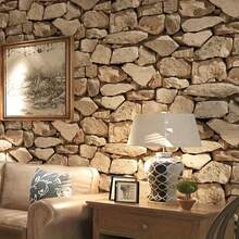 1 Roll Stone Pattern Removable Waterproof Vinyl Wallpaper, Easy To Apply And Peel, Brick & Wood Style, Suitable For Living Room, Kitchen, Bedroom Decor - A - View 1