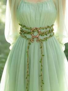 1 PC Hohemian Rope Belt With Buckle For Women - Green Vine Wrapped Design With Metal Ring, Boho Chic Waist Chain For Long Dresses, Wedding, Party And Cosplay Accessory - ZSJ - View 10