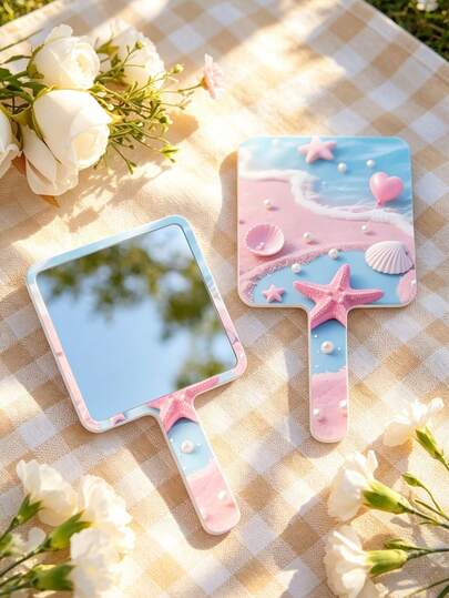 1pc 2D Butterfly Print Square Handheld Mirror, Moisture-Proof Portable High-Definition Mirror, Deformation-Resistant, Ideal Gift For Girlfriends, Suitable For Bedroom, Dorm, Outdoor, Travel, Purse