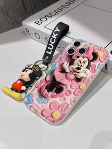 Disney Mickey Mouse Clubhouse Phone Case : 3D Fluffy Pattern Border Protector Phone Soft Phone Case With A Free Cute Mickey Bracelet Chain Lanyard, Mickey, Minnie, Goofy, Donald Duck, Daisy Duck, Pluto, For Apple 17 Promax 17 Pro 16 15 14 13 12 11 Pro Max XS Max X XR Soft Cover Summer Phone Case - trắng - Xem 7