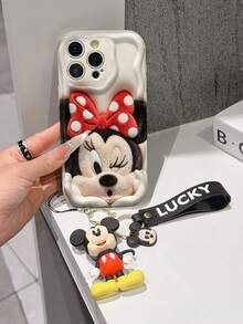 Disney Mickey Mouse Clubhouse Phone Case : 3D Fluffy Pattern Border Protector Phone Soft Phone Case With A Free Cute Mickey Bracelet Chain Lanyard, Mickey, Minnie, Goofy, Donald Duck, Daisy Duck, Pluto, For Apple 17 Promax 17 Pro 16 15 14 13 12 11 Pro Max XS Max X XR Soft Cover Summer Phone Case - 白色 - 查看 3