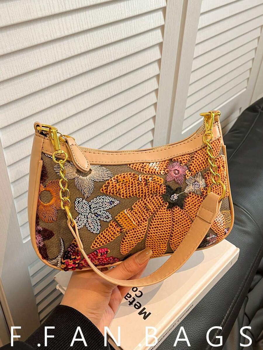 女款新時尚腋下包,肩背手提包,仿皮革紋理材質,輕量化辦公室肩背包 - 橘色 - 查看 1