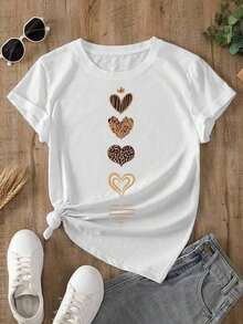 Camiseta de mujerYOCASA Camiseta Blanca con 5 Corazones de Leopardo Estampada, Manga Corta, Corte Holgado, Casual y Versátil para Mujer Blusa de Mujer con Estampado de Corazones de Estilo Leopardo, Manga Corta, Ajuste Holgado, Ropa Casual Diaria Camiseta Holgada de Corazones Leopardo para Mujer, Manga Corta, Estampado Único, Casual y MultiusosCómoda y ligera - YH628-Azul - Ver 10