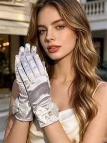 2 pares de guantes de manga para novia, eventos formales y fiestas de boda con estilo Y2K, para uso al aire libre, festivales y campamentos - color sólido - Ver 3