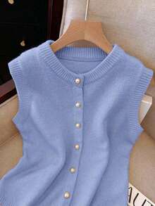 Chaleco de mujer elegante y minimalista, de estilo francés, versátil y elegante - Azul - Ver 3