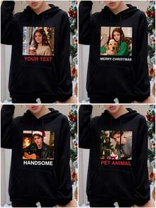 Sudadera térmica personalizada con texto/foto impresa para , personalizada con fotos de amigos/familia/pareja/mascotas, cumpleaños/aniversario/Navidad, ingrese su texto/bendición/nombre/contenido significativo/divertido, sudadera casual, sudadera negra para mujer, diseño personalizado para el Día de San Valentín, ropa de otoño/invierno, parte superior para mujer, regalo de cumpleaños - Negro - Ver 2