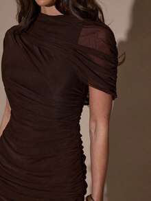 X GALILEA   Vestido ajustado con pliegues elegantes, adecuado para cóctel, cita romántica, capas de otoño/invierno, fiesta, reunión formal, Halloween, Navidad - Marrón 2 - Ver 7