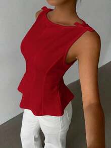 sin mangas elegante para ir a la oficina, diseño minimalista, casual de negocios para mujer, ropa de oficina, salir, para maestras, blusa casual para mujer, blusa social para mujer - Rojo - Ver 7