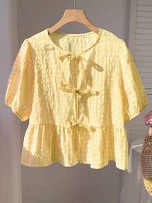 Camiseta de mujer de manga corta, moda sencilla y casual para uso diario - Amarillo - Ver 4