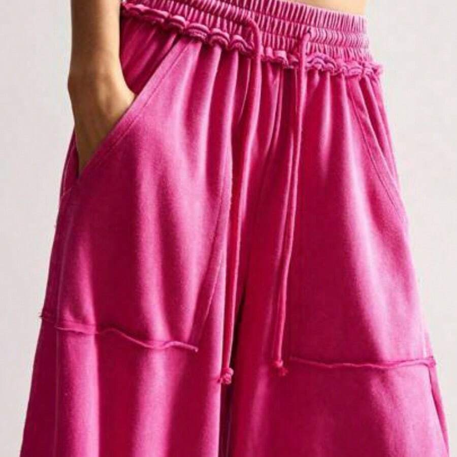 BohoFeels Women's Casual Knit Patchwork Loose Wide Leg Washed Pants - Rosa - Ver 1