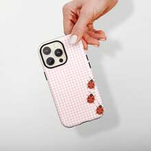 Grid Light Pink Plaid Checkered Phone Case L Adybug Phone Cover Chic Design Compatible With IPhone 17 Pro Max 16e 15 Pro 14 Plus 13 12 11 Pro Max - Pink - View 4