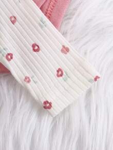 DILAVEL Set de 3 piezas de pelele de manga larga para recién nacidos de otoño/invierno, con estampado bordado de flores y estampado de leopardo de cuello redondo, adecuado para uso al aire libre - Rosa - Ver 7