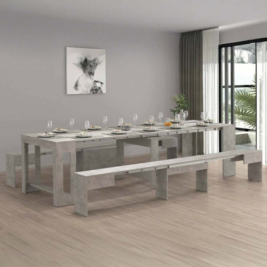 Dmora Auditore - set Tavolo e Sedie, Grigio, 12 Posti Made in Italy - Grigio - Visualizzare 1
