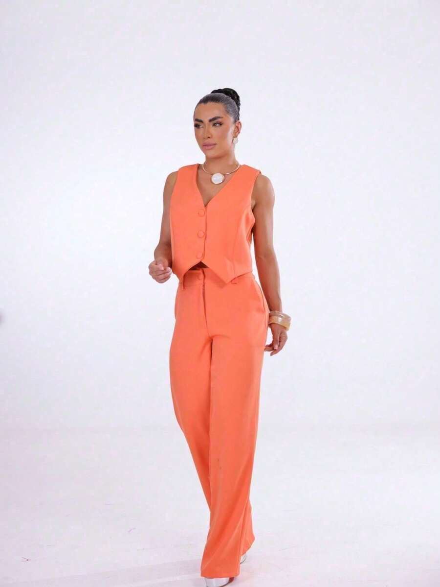 Wide-Leg Pants By Alntaria Risco Calca111114 - Orange - View 1