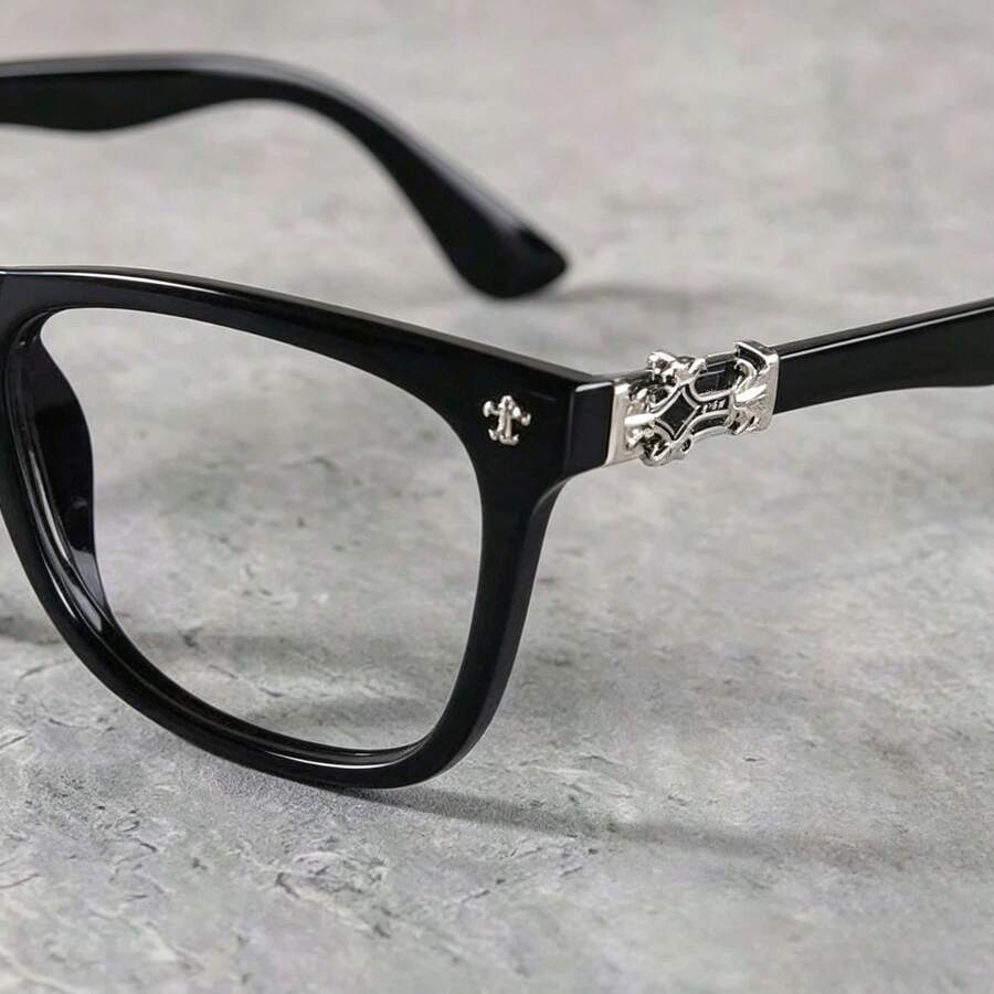 1pc Vintage Square Frame Glasses Men And Women, Non-Prescription Eyewear, PC Lens And Frame, Blue Light, Photo Props, And Fashion Accessories, Birthday, Fashion Accessories - 黑色 - 查看 1
