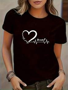 Nueva Camiseta con Estampado Creativo de Corazón - Negro - Ver 7