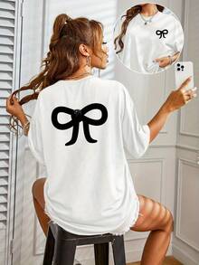 Camiseta Casual de Manga Corta para Mujer con Estampado de Mariposas - Corte Relajado, Cuello Redondo, Tela de Elasticidad Media, Comodidad para Todas las Temporadas, Silueta en H y Versátil para Atuendos Casuales, Camisetas para Damas, Ropa Cómoda, Cuello Redondo Elegante, Material No Transparente, Camiseta Y2k - Blanco - Ver 10