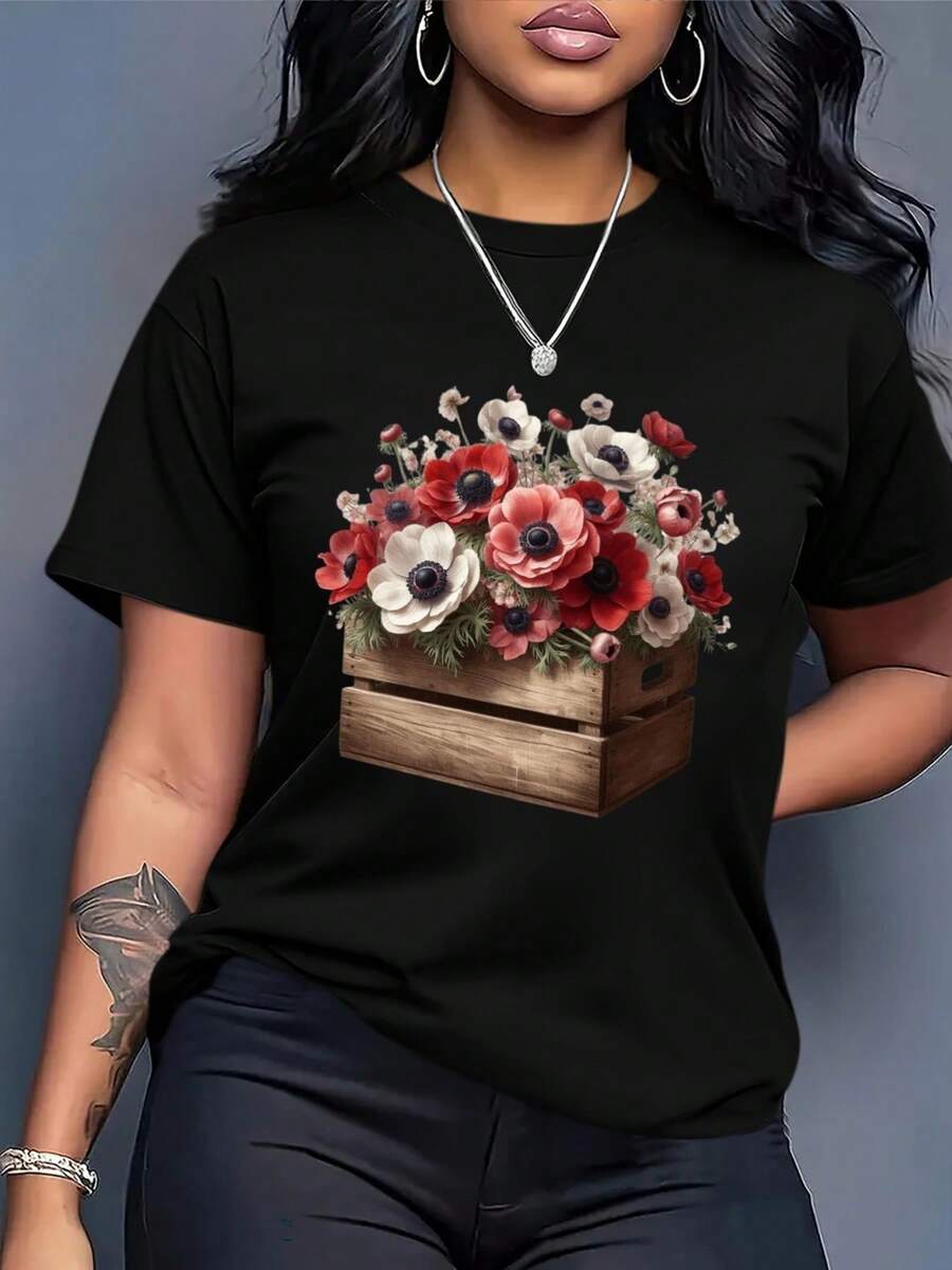 Women's Oversized T-Shirt - Loose Fit Short Sleeve Crew Neck T-Shirt Suitable For Home And Outings, Lightweight Breathable Top With Comfortable Casual Outfit, Machine Washable Spring Summer Loose T-Shirt - 黑色 - 查看 1