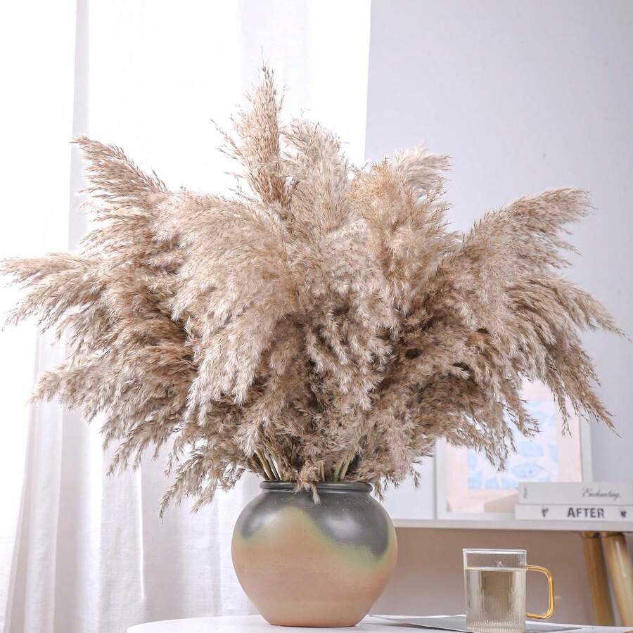 10支/盒人造香蒲装饰，17.3英寸迷你仿真香蒲羽毛花束，棕色香蒲装饰，波西米亚风格房间花卉装饰，婚礼花瓶花环装饰，卧室装饰，波西米亚婚礼装饰，地板装饰，仪式背景人造花束，母亲节礼物，生日周年纪念礼物，DIY花环装饰 - 棕色 - 查看 1