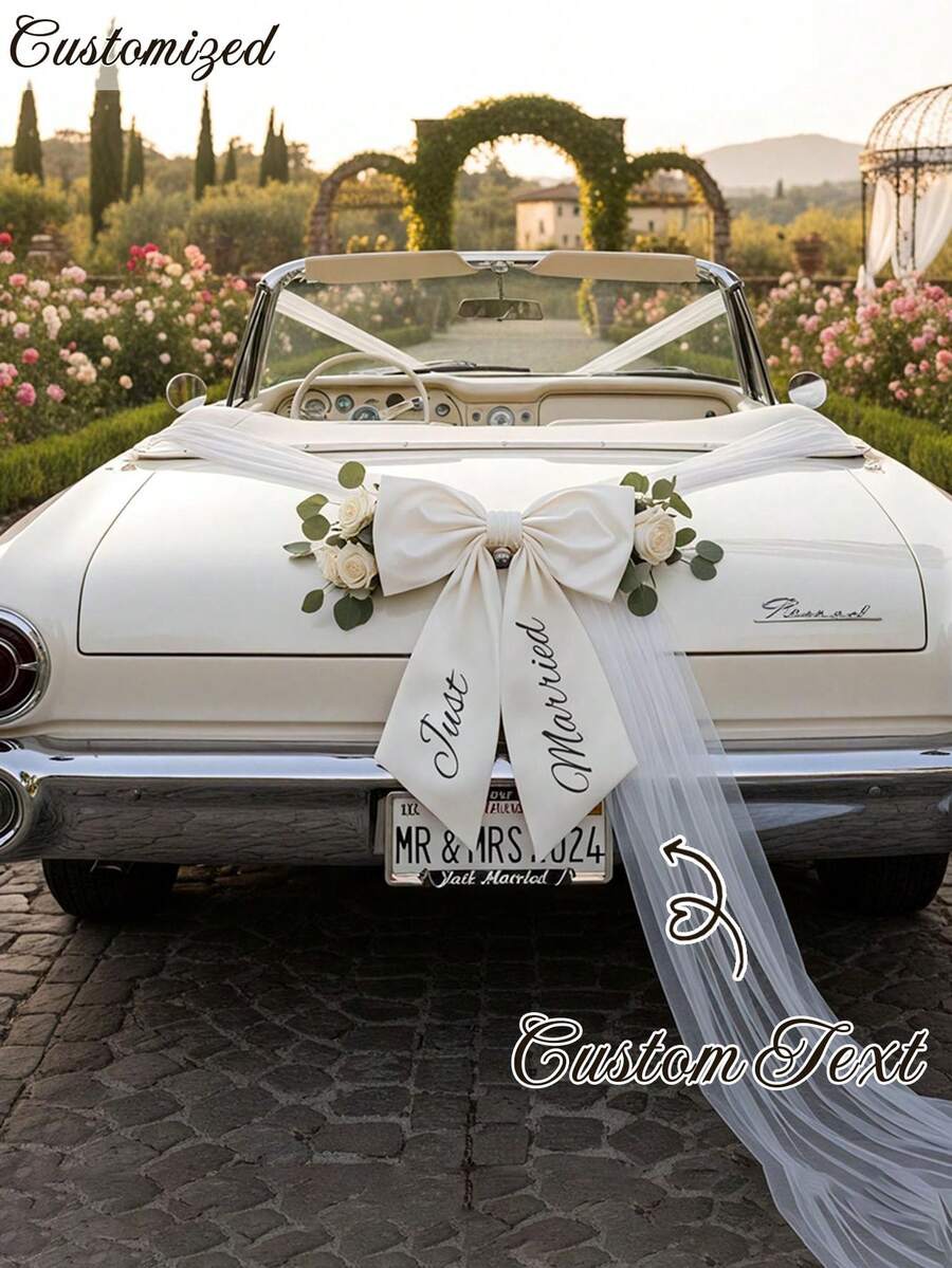 Pita Mobil Pengantin Kustom, Pita Satin Besar dengan Nama yang Dipersonalisasi, Dekorasi Mobil Pengantin, Properti Foto Pernikahan Romantis, Dekoratif, Dapat Digunakan Kembali, Kehidupan Rumah Tangga, Cinta Abadi