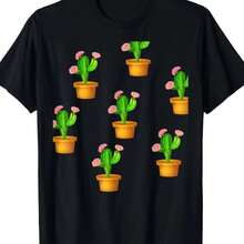 Graphic T-Shirt fclothes Cactus and Succulent Lovers - clothes clothes clothesgsm Shclothest Sleeve clothes with Vibrant Orange Pots & Pink Flowers clothes, Regular Fit Casual, Fun Clothing, Durable Fabric, clotheshine Washable - Negro - Ver 1